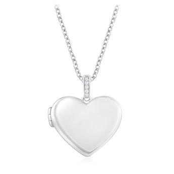 Diamond Locket Heart Pendant  on Chain in Sterling Silver