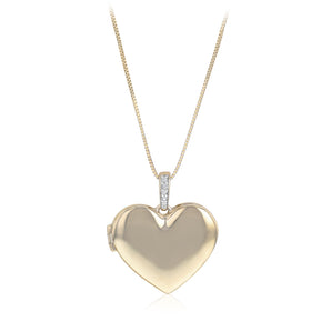 Diamond Heart Locket Pendant on 40cm Chain in Gold Plated Sterling Silver