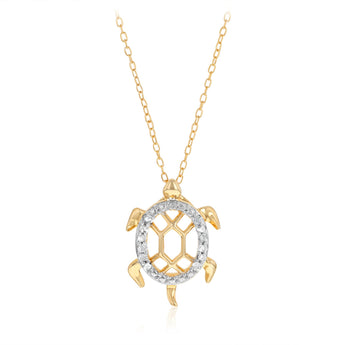 Diamond Turtle Pendant on 46cm Chain in Gold Plated Sterling Silver