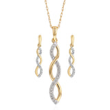 1/5 Carat Diamond Drop Earrings and Pendant Set on 46cm Chainn in Gold Plated Sterling Silver