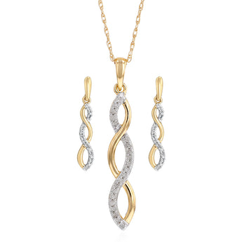 1/5 Carat Diamond Drop Earrings and Pendant Set on 46cm Chainn in Gold Plated Sterling Silver