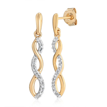 1/5 Carat Diamond Drop Earrings and Pendant Set on 46cm Chainn in Gold Plated Sterling Silver