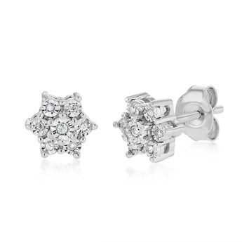 Diamond Star Stud Earrings in Sterling Silver