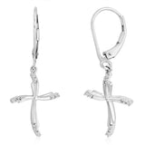 Diamond Cross Earrings in Sterling Silver