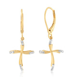 Diamond Cross Earrings in Gold Plated Silver