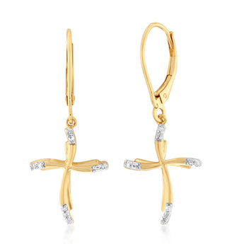 Diamond Cross Earrings in Gold Plated Silver