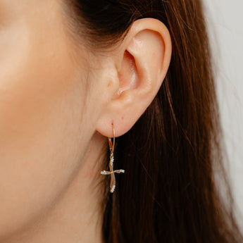 Diamond Cross Earrings in Gold Plated Silver