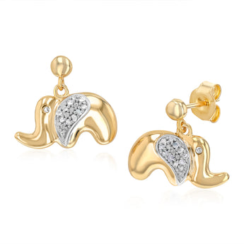 Diamond Elephant Stud Earrings in Gold Plated Sterling Silver