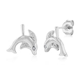 Diamond Dolphin Stud Earrings in Sterling Silver