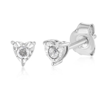 Diamond Heart Stud Earrings in Sterling Silver
