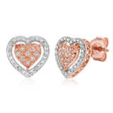 Diamond Heart Stud Earrings in Rose Gold Plated Sterling Silver