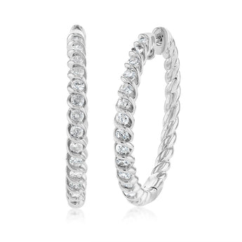 0.95 Carat Diamond 30mm Hoop Earrings in Sterling Silver