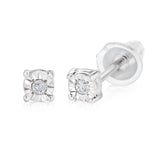 Diamond Solitaire Stud Earrings in Sterling Silver
