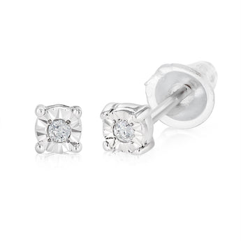 Diamond Solitaire Stud Earrings in Sterling Silver
