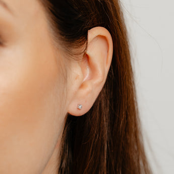 Diamond Solitaire Stud Earrings in Sterling Silver