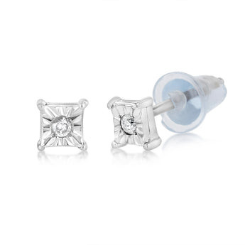 Diamond Solitaire Stud Earrings in Sterling Silver