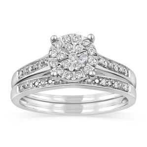 1/5 Carat Diamond 2-Ring Bridal Set i n Sterling Silver