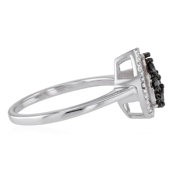 1/4 Carat Diamond Ring with Black and White Diamonds in Sterling Silver
