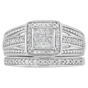 0.35 Carat Diamond 2-Ring Bridal Set in Sterling Silver