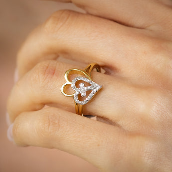 1/10 Carat Heart Diamond Ring in Gold Plated Sterling Silver