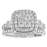 1 Carat Diamond 2-Ring Bridal Set in 9ct White Gold