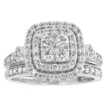 1 Carat Diamond 2-Ring Bridal Set in 9ct White Gold