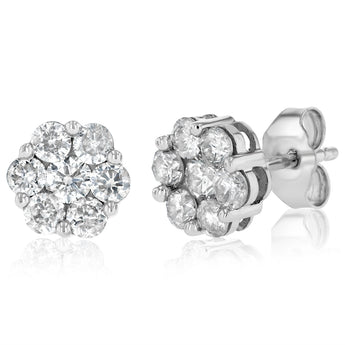 1 Carat Diamond Flower Earrings in 10ct White Gold