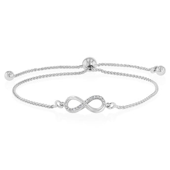 Diamond Infinity Slider Bracelet with 17 Round Brilliant Cut Diamonds in Sterling Silver