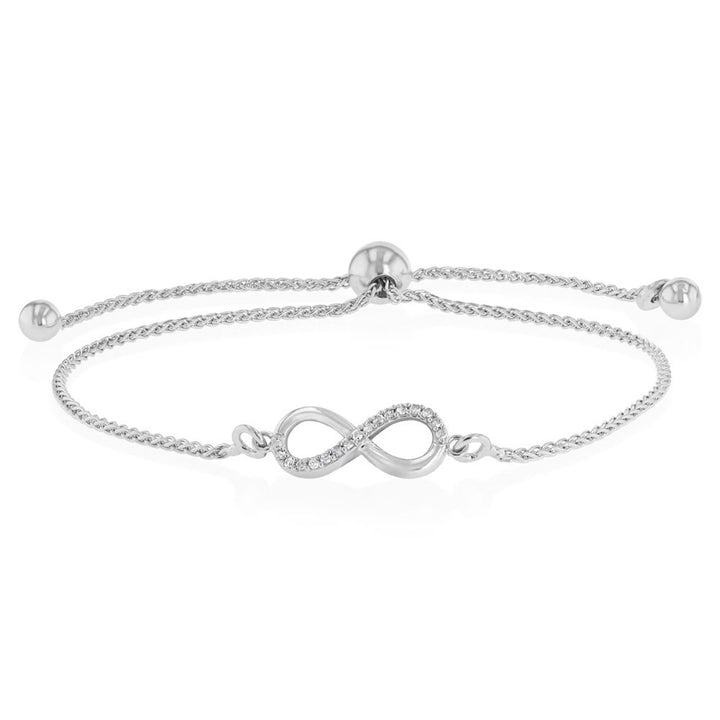 Diamond Infinity Slider Bracelet with 17 Round Brilliant Cut Diamonds in Sterling Silver