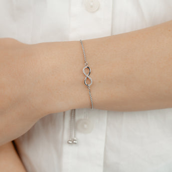 Diamond Infinity Slider Bracelet with 17 Round Brilliant Cut Diamonds in Sterling Silver