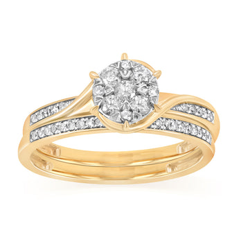 0.35 Carat Diamond 2-Ring Bridal Ring Set in 9ct Yellow Gold