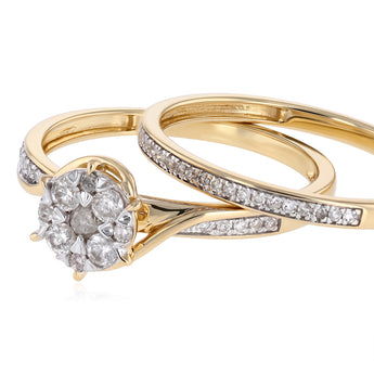 0.35 Carat Diamond 2-Ring Bridal Ring Set in 9ct Yellow Gold
