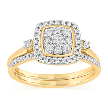 1/3 Carat Diamond 2-Ring Bridal Ring Set in 9ct Yellow Gold