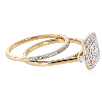1/3 Carat Diamond 2-Ring Bridal Ring Set in 9ct Yellow Gold