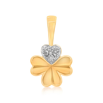 Diamond Heart 4 Leaf Clover Pendant in 9ct Yellow Gold