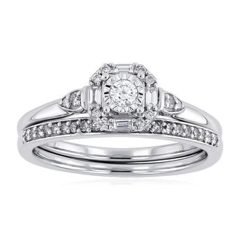 1/4 Carat Diamond 2-Ring Bridal Set in 9ct White Gold