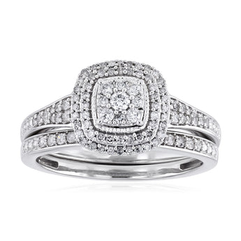 0.40 Carat Diamond 2-Ring Bridal Set in Sterling Silver