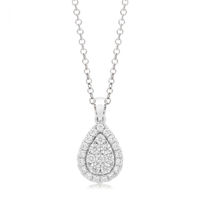 Flawless Cut 1/2 Carat 9ct White Gold Tear Drop Pendant With 45cm Chain