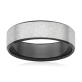 Flawless Cut Titanium and Zirconium Flat Bevelled Brushed Finished 7mm Ring