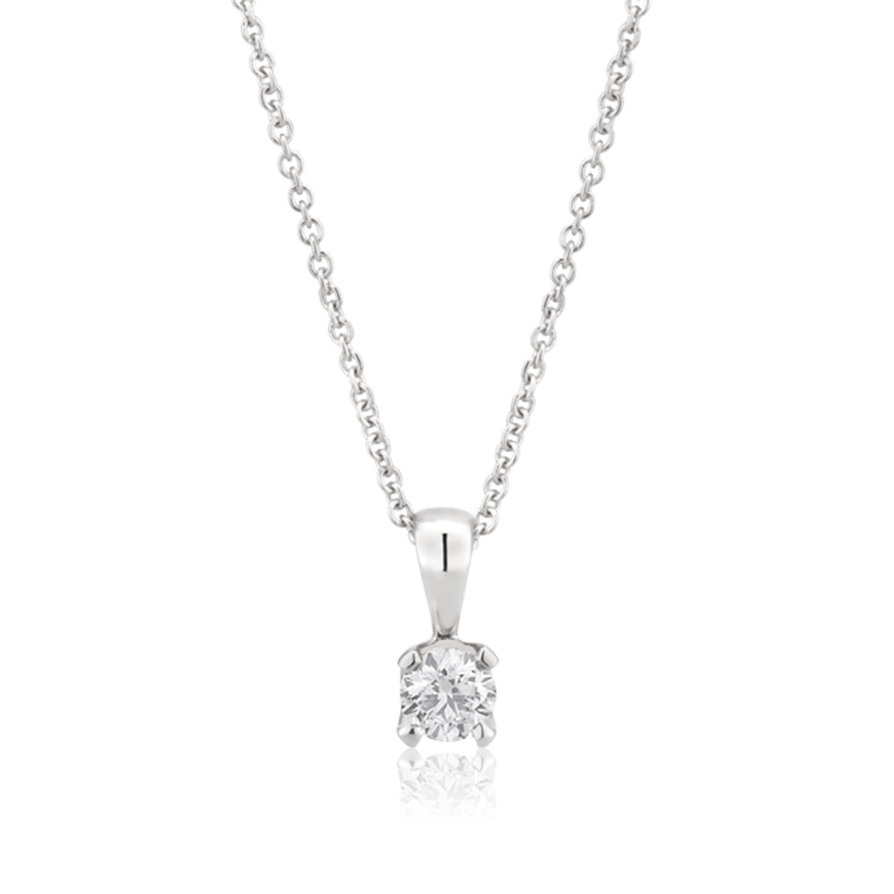 Flawless 9ct White Gold 0.10 Carat Diamond Solitaire Pendant on a 45cm Chain