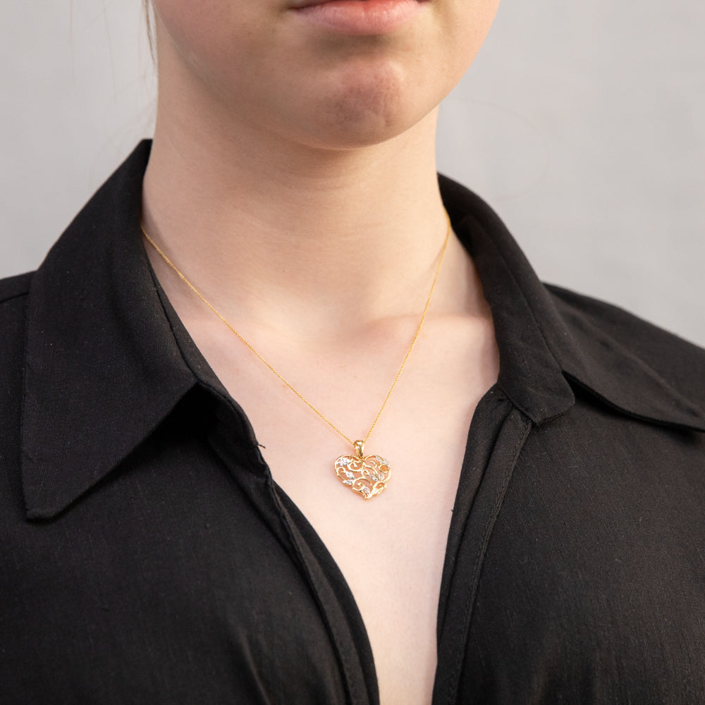 Flawless Cut 10-14PT Diamond Heart Pendant Set In 9ct Yellow Gold on Tiffany Chain