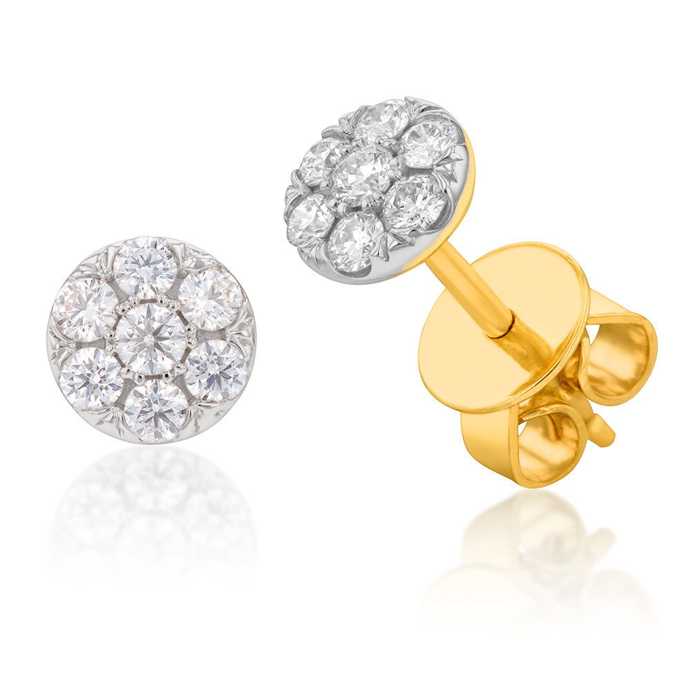 Flawless Cut 1/4 Carat Diamond Cluster Stud Earrings in 9ct Yellow Gold