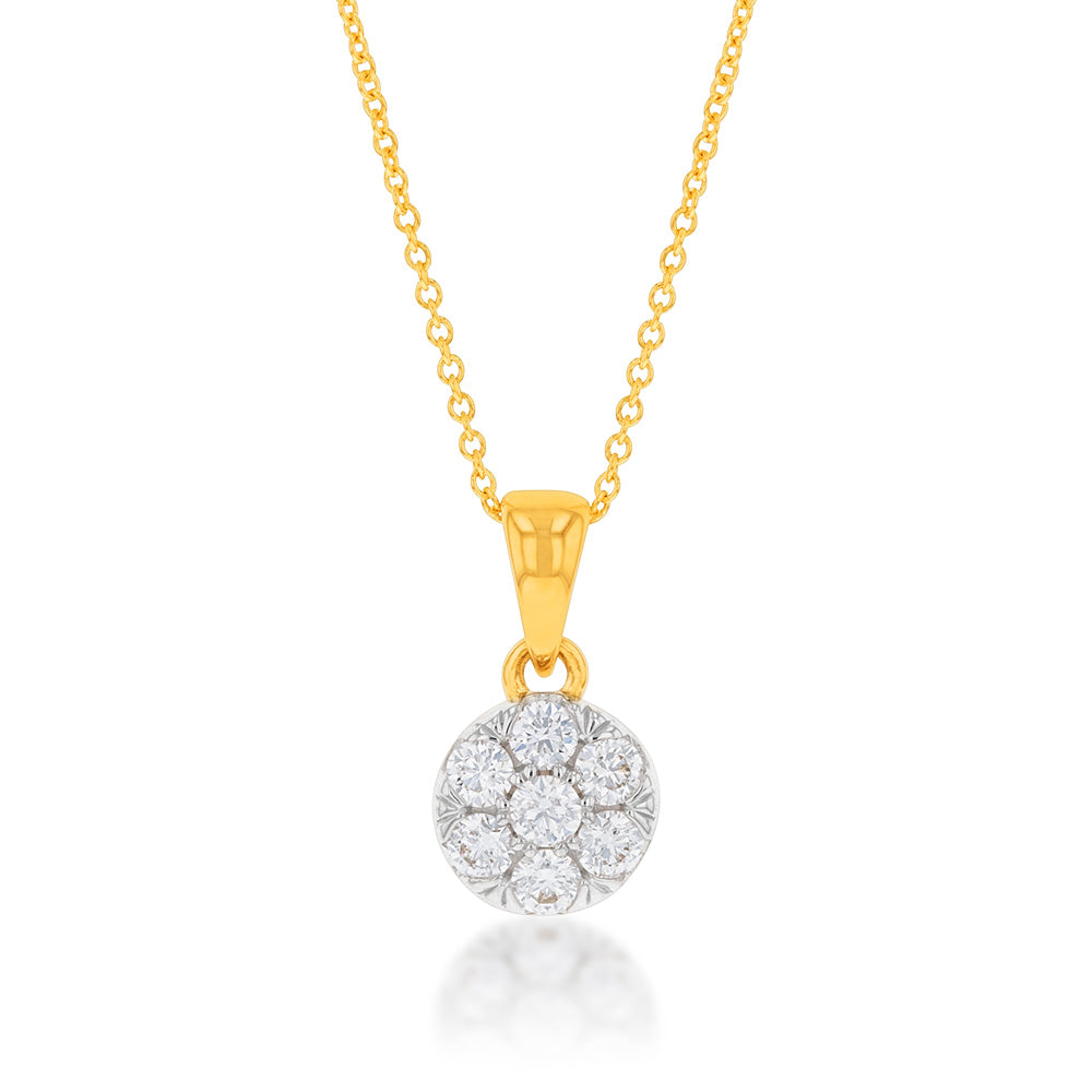 Flawless Cut 1/4 Carat Diamond Cluster Pendant in 9ct Yellow Gold with Chain Included