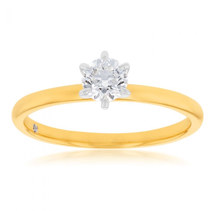 Flawless Cut 1/2 Carat Solitaire Hearts and Arrows 6 Claw in 18ct Yellow & White Gold