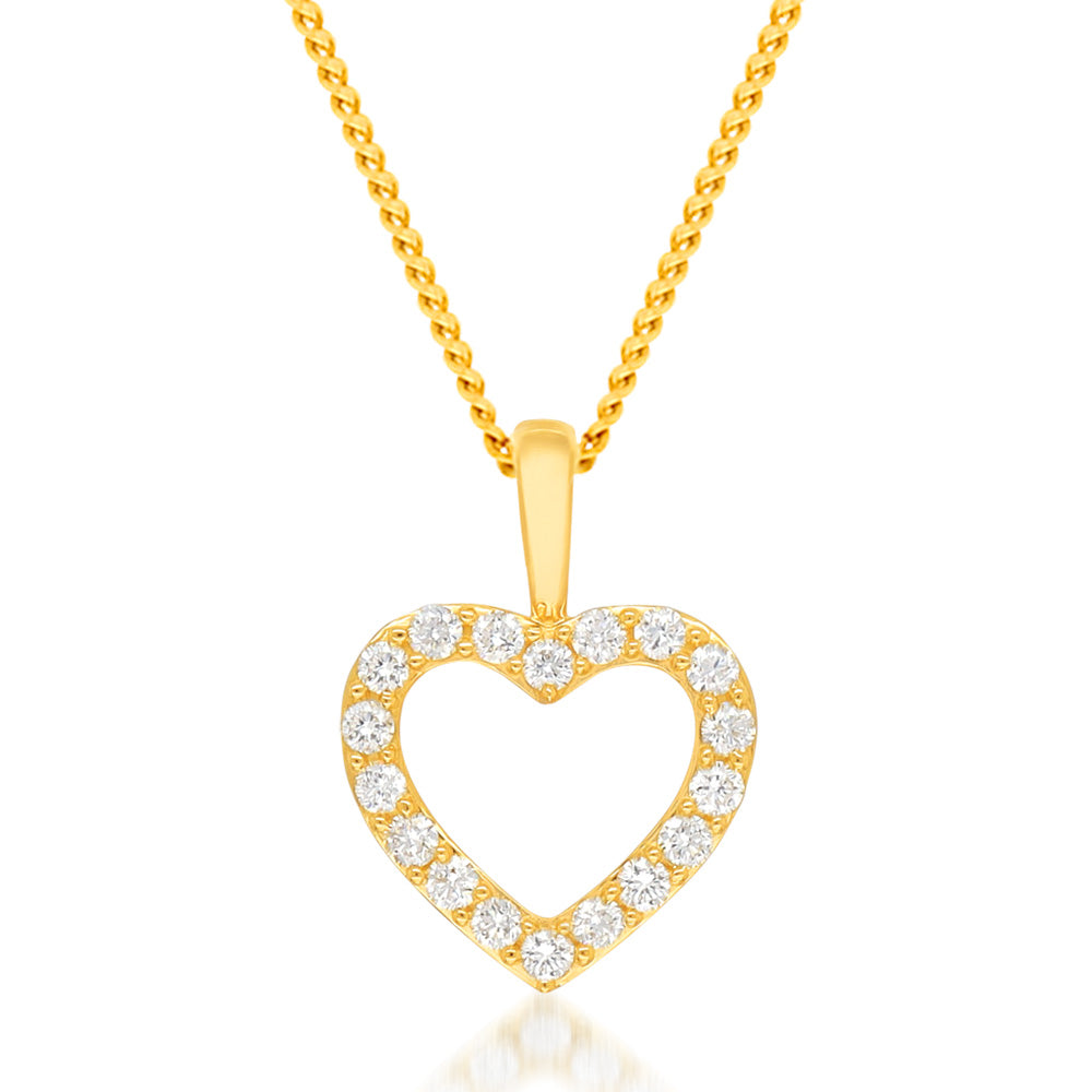 Flawless Cut 1/4 Carat Diamond Heart Shape Pendant in 9ct Yellow Gold WITH 45CM CHAIN