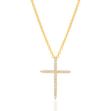 Load image into Gallery viewer, Memoire 18ct Yellow Gold 1/5 Carat Diamond Single Prong Cross Pendant on 45cm Chain