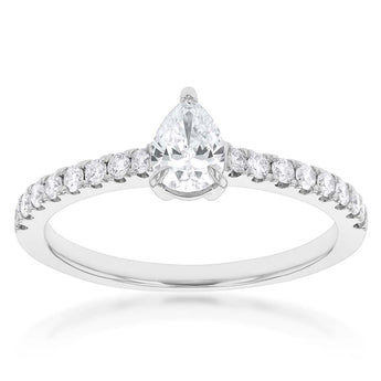 Luminesce Lab Grown Pear Diamond Engagement Ring with 16 Side Diamonds in 18ct WG