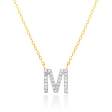 Load image into Gallery viewer, Luminesce Lab Diamond M Initial Pendant in 9ct Yellow Gold with Adjustable 45cm Chain