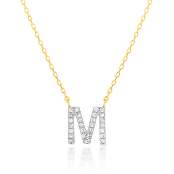 Luminesce Lab Diamond M Initial Pendant in 9ct Yellow Gold with Adjustable 45cm Chain