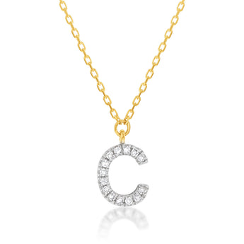 Luminesce Lab Diamond C Initial Pendant in 9ct Yellow Gold with Adjustable 45cm Chain